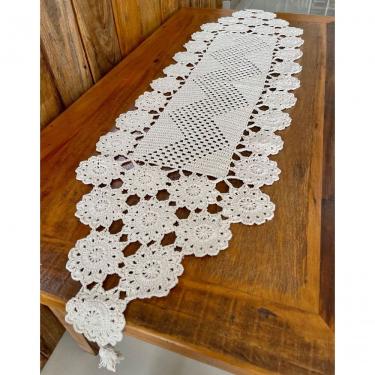 Imagem de Caminho de Mesa Crochê Artesanal Algodão 1,65MX45CM Feito à Mão Cor Creme