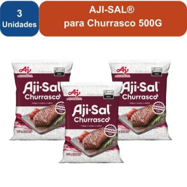 Imagem de Kit 3 Unidades Sal Grosso para Churrasco AjiSal Pacote 500g - AJI-SAL®