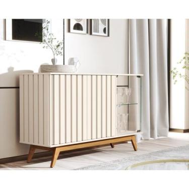 Imagem de Buffet Aparador 3 Portas Ripado Pés em Madeira Maciça 100% MDF 136cm A