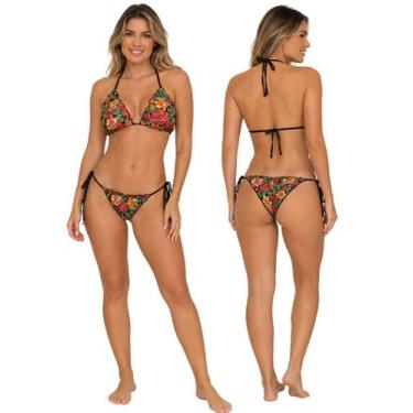 Imagem de Biquíni Feminino Cortininha Com Bojo Estampado Calcinha Levanta Bumbum