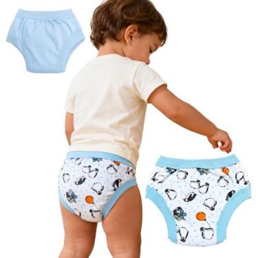 Imagem de Kit 2 Desfralde Treino Menino Cueca Infantil Pinguim / Azul - M - Minh