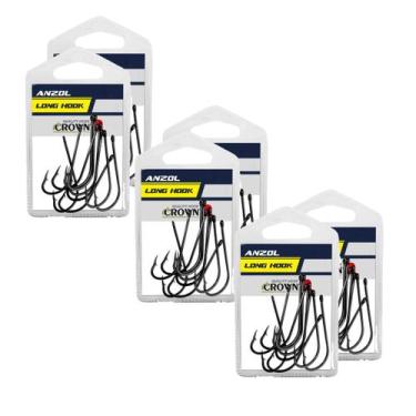 Imagem de Kit Anzol Crown Long Hook Black Nº 08 10 12 C/ 60UN Aço Carbono Forjad