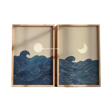 Imagem de Pôster De Arte Em Tela Abstrata Com Grua E Pôr Do Sol Verde, Decoração