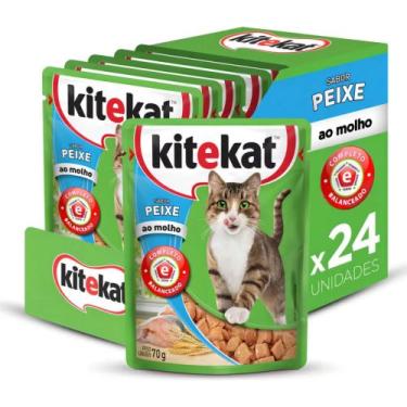 Imagem de Kit 24 Sachês KiteKat Gato Adulto Peixe ao Molho 70g