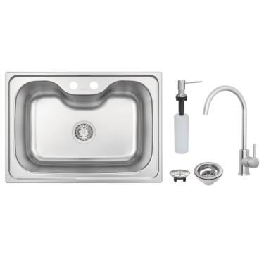 Imagem de Cuba de Embutir Morgana 60 FX Retangular Undermount Aço Inox Acabamento Escovado com Monocomando e Dosador de Sabão