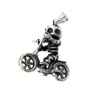 Imagem de Corrente com Pingente Aço Inox Bike Piloto caveira 3D