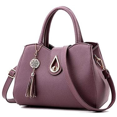 Imagem de Pahajim Bolsa Senhorita fofa mini pendão couro carteira Bolsas de ombro (Brown Purple)