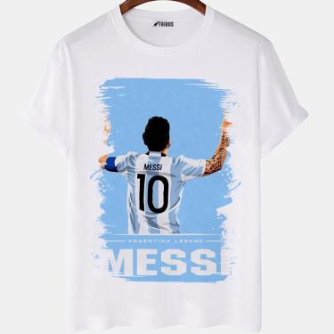 Imagem de Camiseta masculina Messi Argentina Jogador de Futebol Camisa Blusa Branca Estampada
