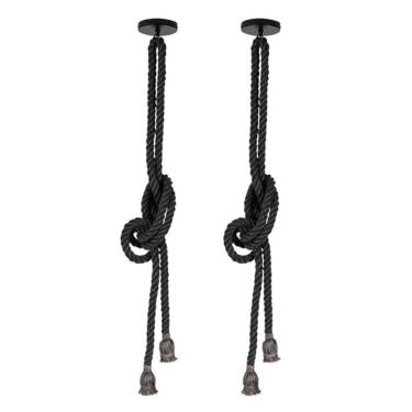 Imagem de Kit com 2 Lustres Pendentes Corda para 2 Lâmpadas E27 Chumbo Bivolt