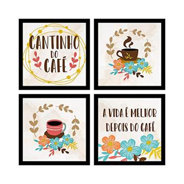 Imagem de Kit 4 Quadros Decorativos 35x35 cm cada com MOLDURA Cantinho do Café Decoração