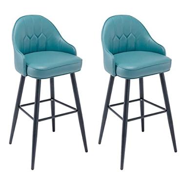 Imagem de Pu Conjunto de Fezes de Barra de Barra de Cozinha de Couro de 2 com Costas, Cadeiras de Barra de Altura, Assento Estofado com Moldura Cromo Preto, para Barras, Sala de Jantar (Altura 75 Cm)