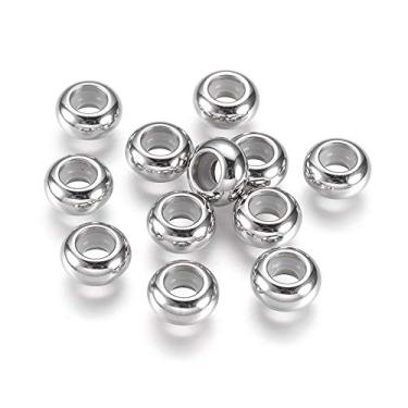 Imagem de KISSITTY 20 peças de contas de aço inoxidável com rolha interna de borracha 9 x 4,5 mm Rondelle de metal com furo de 2 mm para berloque, pulseira, colar, fabricação de joias