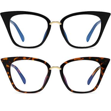 Imagem de MORESHINE Óculos femininos com bloqueio de luz azul cateye para computador, armação transparente, antitensão ocular, 97093-c3 Black-c12 Leopard, Medieum