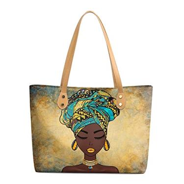 Imagem de FZNHQL Bolsas tote afro-americanas para mulheres negras, bolsas de ombro modernas, para praia, trabalho, viagem, Menina preta - 5, One Size