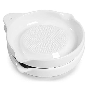 Imagem de Conjunto de 2 placas de cerâmica para gengibre, alho e cebola, fáceis de limpar, 15 cm, branco