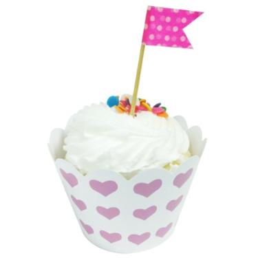 Imagem de Wrapables Embalagem para cupcake de corações, tamanho padrão, rosa, conjunto de 20