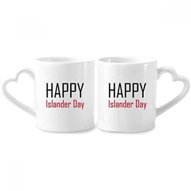 Imagem de Celebrate Canada Islander Day Blessing Conjunto de canecas de porcelana para casais, copo de cerâmica para amantes, alça de coração