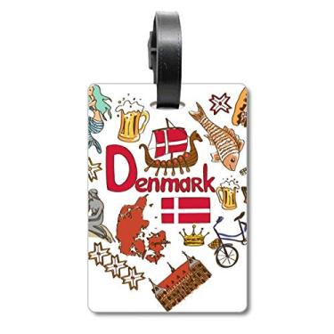 Imagem de Dinamarca Love Heart Landscap Bandeira Nacional Maleta Etiqueta Bagagem Cartão Pendurado Etiqueta Scutcheon Etiqueta, Multicolorido.