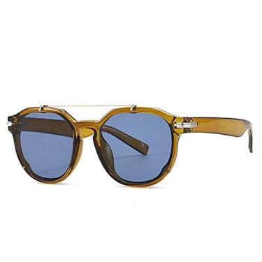 Imagem de Óculos de sol redondos de feixe duplo vintage para mulheres moda preto branco gradiente óculos de sol masculinos garra condução óculos gafas, verde azul, tamanho único