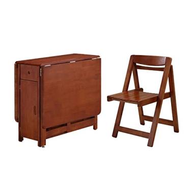 Imagem de Mesa de jantar dobrável, mesa de cozinha dobrável de madeira maciça retrátil mesa de jantar quadrada e combinação de cadeira, mesa de jantar com economia de espaço dobrável com rolamento /1433 (Color