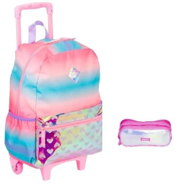 Kit mochila rodinhas Polly infantil com lancheira e estojo Sestini