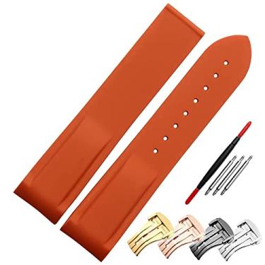 Imagem de DFAMIN Pulseira de relógio de borracha 20mm 22mm pulseira de silicone adequada para Omega pulseira de relógio dobrável fivela curvada cinto de relógios de pulso (cor: laranja preto,