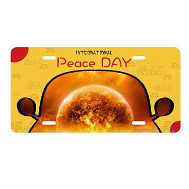 Imagem de DIYthinker Placa de carro com estampa de planeta vermelho dourado como chama, placa de automóvel, decoração de dia da paz
