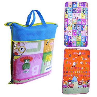 Imagem de Tapete Atividades Infantil Bolsa 180x120 Colorido Emborrachado e Térmico com bolsa para transporte centro de atividades bebes crianças bolsa cor azul