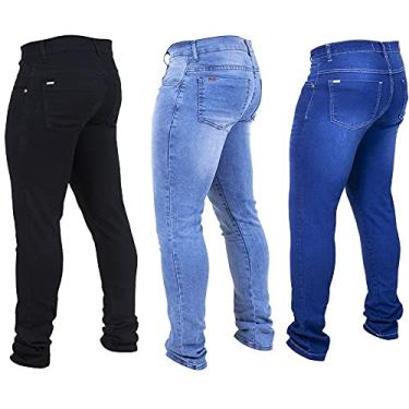 Imagem de Kit 3 Calças Jeans Masculina Skinny Moderna Preta/Clara/Escura