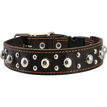 Imagem de Coleira de couro genuíno marrom, acolchoada de camurça macia de 3,8 cm de largura. Cabe em pescoço de 43 a 50 cm.