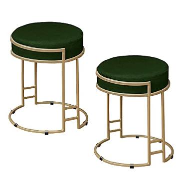 Imagem de Kit 2 Puffs Decorativos Redondo Sakura Base Metal Dourado Suede Verde - Gran Belo