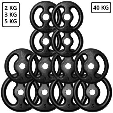 Imagem de Kit 40Kg em Anilhas de Ferro Fundido Kit com 12 Peças-Unissex