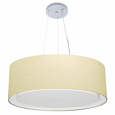 Imagem de Lustre Pendente Cilíndrico Duplo Cúpula Tecido 60x25 cm, Vivare Iluminação, Pendente4125 LA, Algodão Cru, Grande