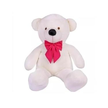 Imagem de Urso Gigante Pelúcia Grande Teddy 1,10 Metros - Laço Personalizado (Baunilha com Laço Pink)