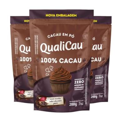 Imagem de Cacau em Pó Alcalino 100% Cacau Sem Adição de Açúcar - Qualicau - 3 pacotes de 200g