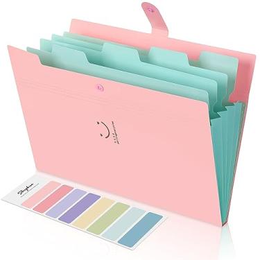 Imagem de Pasta de arquivo expansível com 5 bolsos, Skydue Letter A4 Organizador de documentos de papel (rosa)