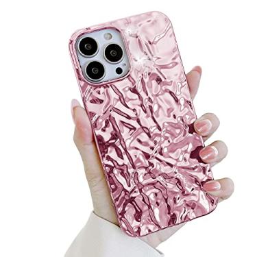 Imagem de Yebowe Capa para iPhone 13 Pro, linda capa de telefone de luxo plissada de alumínio 3D para mulheres e meninas, capa de silicone macio para iPhone 13 Pro, ouro rosa