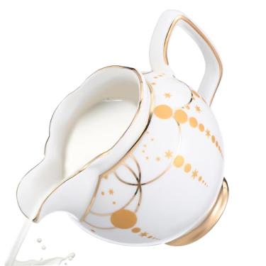 Imagem de Açucareiro estilo europeu com borda dourada jarra de leite jarra de café expresso xarope molheira de cerâmica jarro de molho luxo leve pote de creme pote de café distribuidor