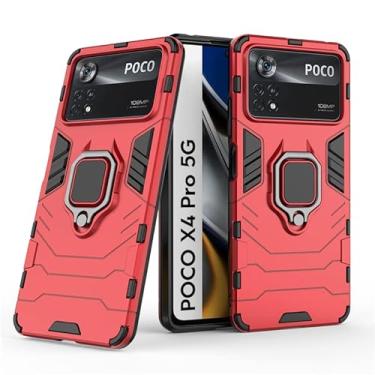 Imagem de Shockproof Car Magnetic Adsorption Surper Anti-Drop Case With Rotating Ring For Xiaomi Poco X4 X3 X2 F2 GT Pro NFC Hybrid Hard PC + Soft TPU Armor Stand Holder Cover Shell (Poco X3 GT,Red)