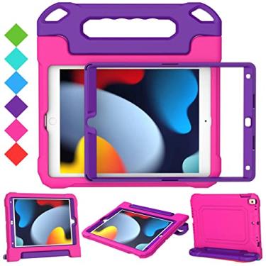 Imagem de SUPLIK Capa infantil para iPad 9ª/8ª/7ª geração -10,2 polegadas 2021/2020/2019, construída com protetor de tela, capa durável à prova de choque para Apple iPad 9/8/7, rosa e roxo