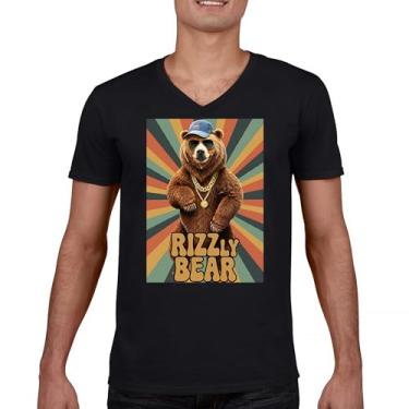 Imagem de Rizzly Bear Camiseta engraçada gola V Charisma Pun Charming Meme Grizzly Flirting Smooth Talker Dating Confidence Tee, Preto, P