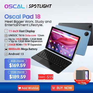 Imagem de Oscal Pad 18 Tablet  Estreia Mundial  24GB  12 GB  256GB  11 "FHD  Display  T616 Octa Core  8800mAh