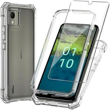 Imagem de YJROP Capa para Nokia C110, com protetor de tela de vidro temperado, transparente, resistente, híbrida, à prova de choque, capa protetora para celular para Nokia C110 N156DL de 6,3 polegadas