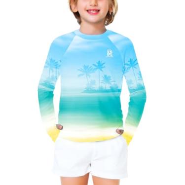 Imagem de Remimi Camiseta infantil unissex Rash Gurad manga longa FPS 50+ com orifício para polegar 3-12 anos, Azul-piscina gradiente, 9-10 Years