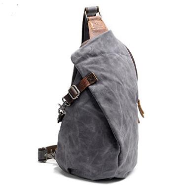 Imagem de Lmagice Mochila tiracolo masculina de lona encerada, mochila casual, Cinza claro, Canvas