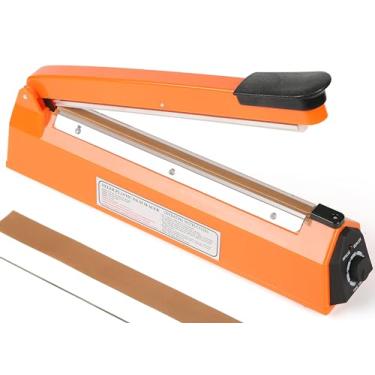 Imagem de Yeler Seladora térmica por impulso de 30,5 cm, seladora de saco de poli manual, seladora térmica para sacos plásticos, sacos de polipropileno com aderência extra de elemento de substituição (laranja)