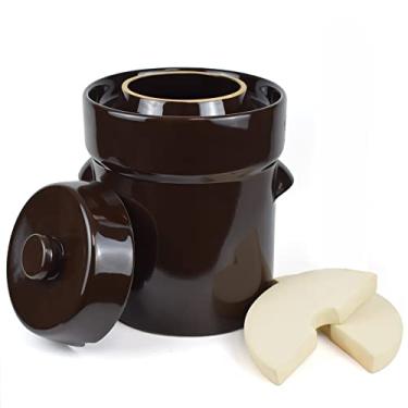 Imagem de Pote de fermentação 10 litros/2,6 galões - pote de grés para fermentação, decapagem de kimchi, picles, legumes, kombucha - fermentador vitrificado com pesos de pedra, tampa