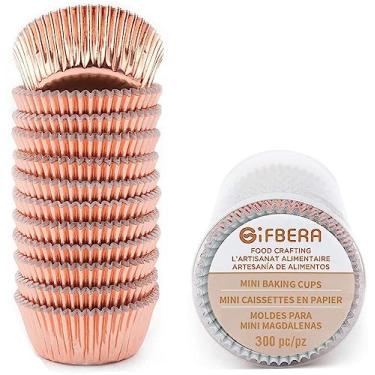 Imagem de Gifbera Mini forros de cupcake de folha de ouro rosa metálico, 300 unidades