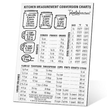 Imagem de Magnetic Kitchen Conversion Charts by Talented Kitchen. Magnet Size 18cm x 13cm Includes Weight Conversion Chart, Liquid Conversion Chart and Temperature Conversion Chart. Premium Magnetic Vinyl on Fridge