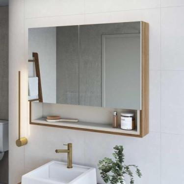 Imagem de Espelheira Armário Para Banheiro 2 Portas E 3 Nichos 80 Cm - Casa Lar
